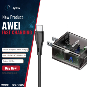 Awei C11T Fast Charging Type-C Adapter Transparent Wall Charger with 1M Type-C Data Transfer Cable